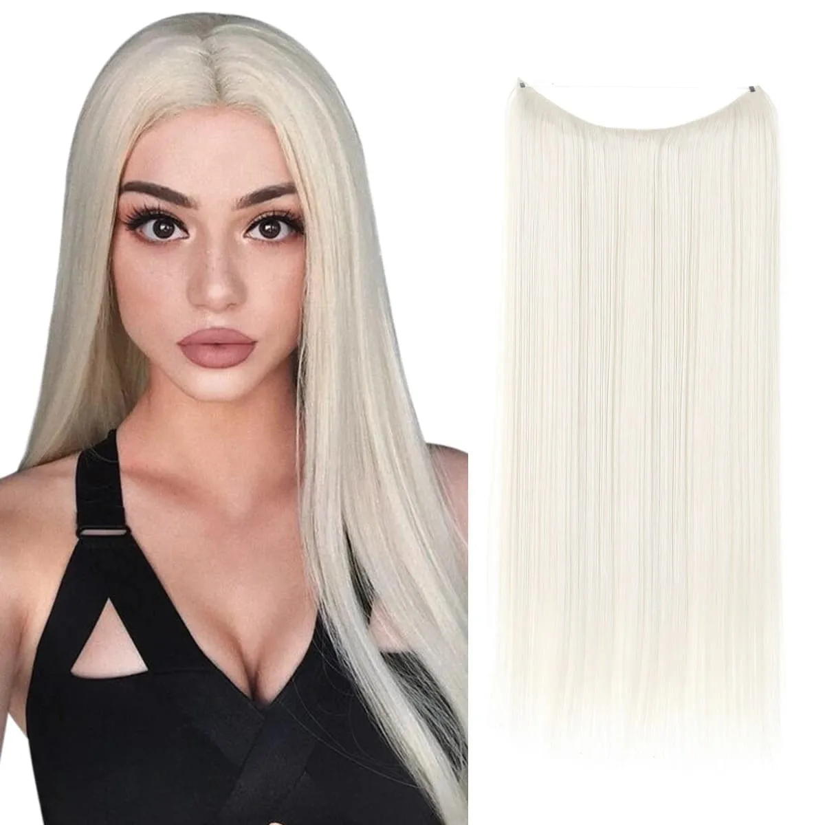 Estensioni per capelli con filo invisibile sintetico resistente al calore premium con clip Posticci Capelli lunghi lisci naturali finti per donna — image 19