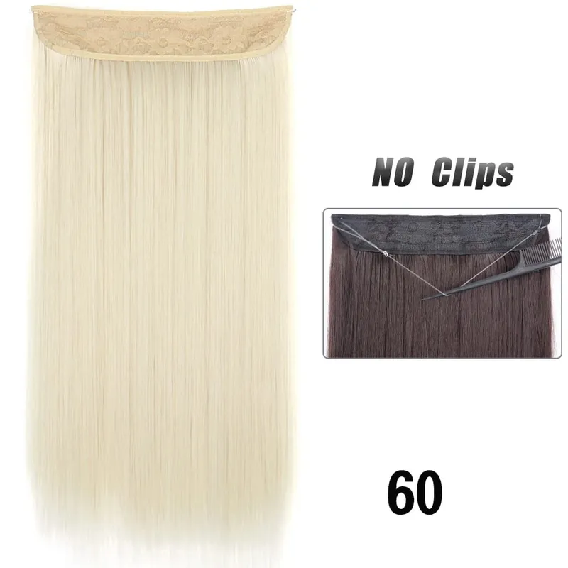 No Clips Hair Extensions Invisible Wire Lang Lige Syntetisk Falsk Hair Piece 80cm Sort Brun Blond Frisure — image 29