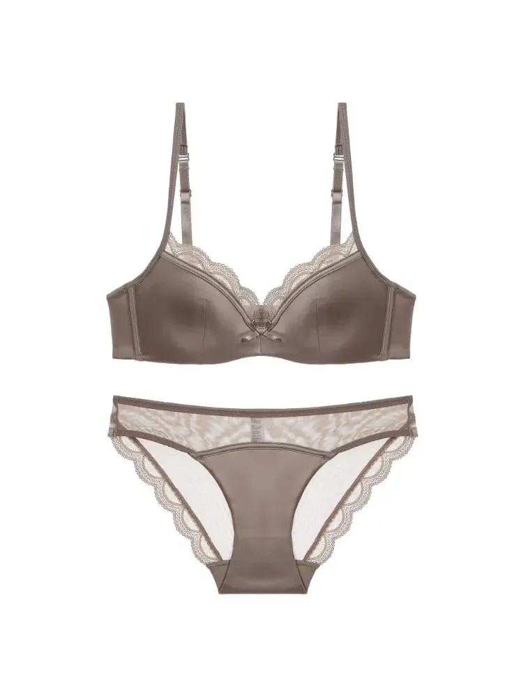 Letní bezešvá krajková sada podprsenky pro malá poprsí Soft drátěná zeštíhlující souprava Bralette & Kalhotky Lehké spodní prádlo Sexy — image 3