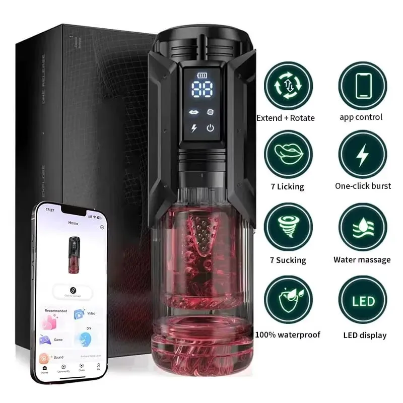 APP LED automatyczny męski Masturbator Cup 7 ssanie obracanie lizanie tryby w ten sposób kieszonkowa cipka Stroker obciąganie zabawki erotyczne dla mężczyzn — image 11
