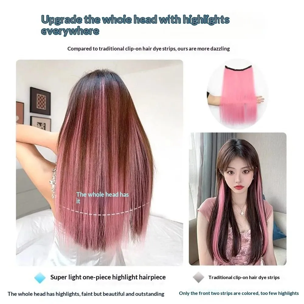Estensioni dei capelli con clip sintetiche colorate con evidenziazione Parrucca per tintura lunga e diritta appesa all'orecchio Pezzo di colore Capelli finti sottili senza cuciture — image 5
