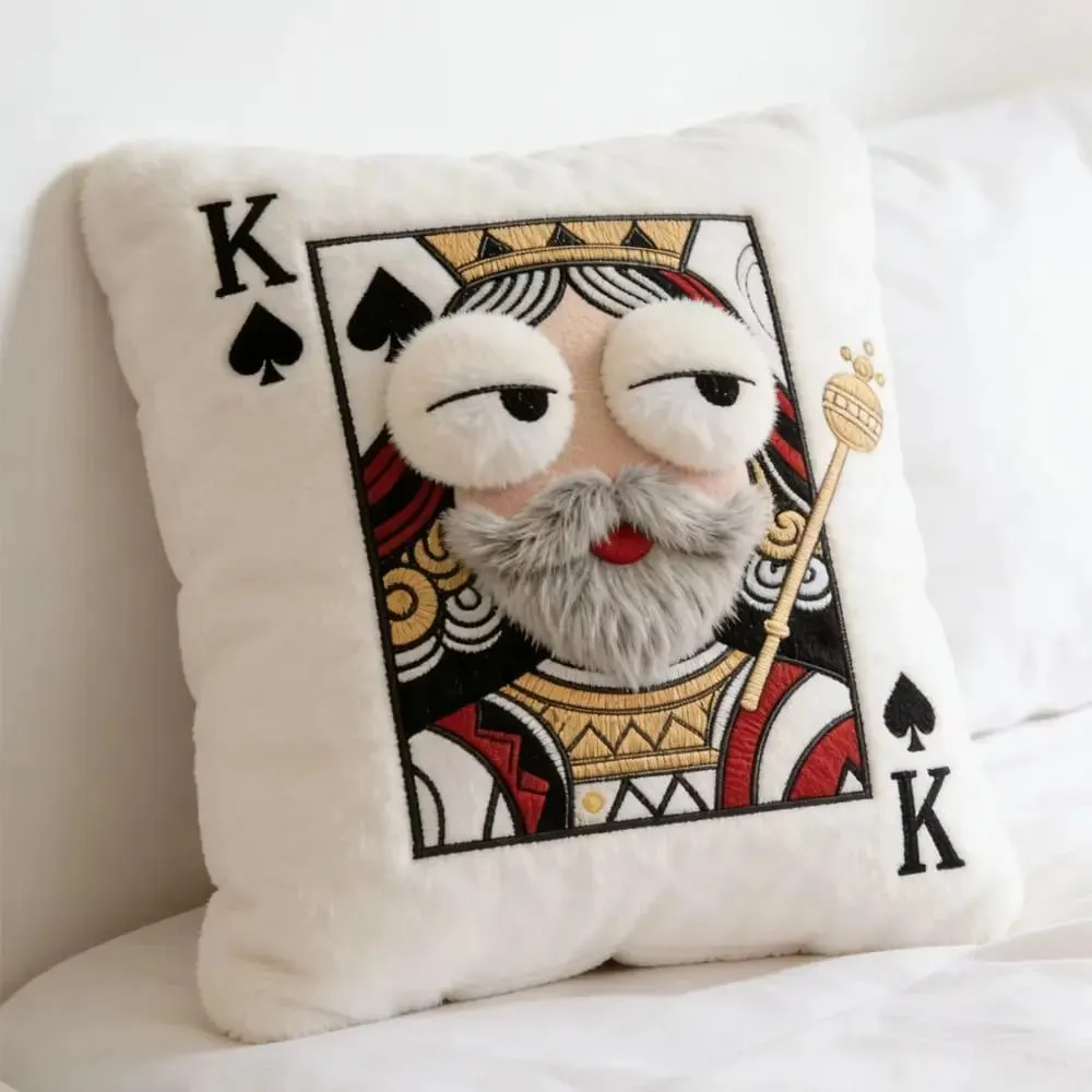 Patchwork-stil pokerkortpude 3D Store øjne Højværdidesign Broderet pude Kortspil-tema Patchworkpude Indretning til hjemmet — image 4