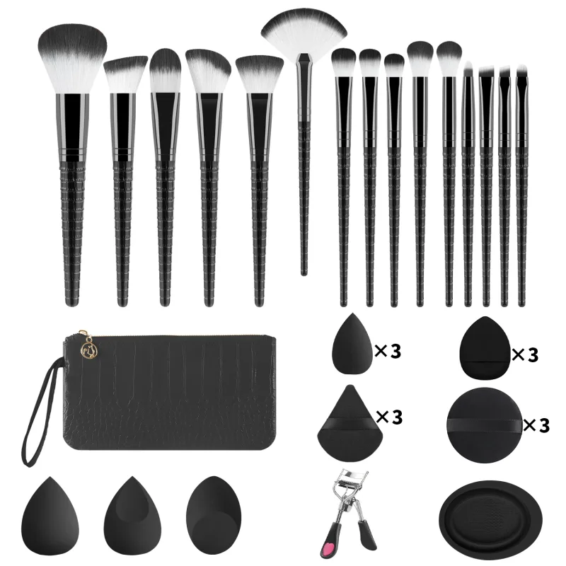 33 pezzi tutto in uno set di strumenti per il trucco 15 pennelli spugne di bellezza soffio di polvere bigodino per ciglia con custodia per trucco completo del viso