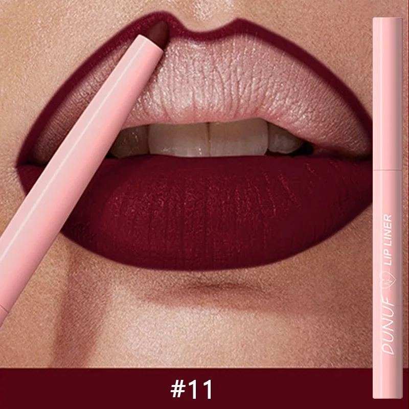 12 สี Matte สีแดงสีน้ำตาล Lipliner ดินสอกันน้ำ Non-stick Cup Slim ลิปสติก Make Up Nude Pink Lip Liner เค้าร่าง Lip Contour — image 12