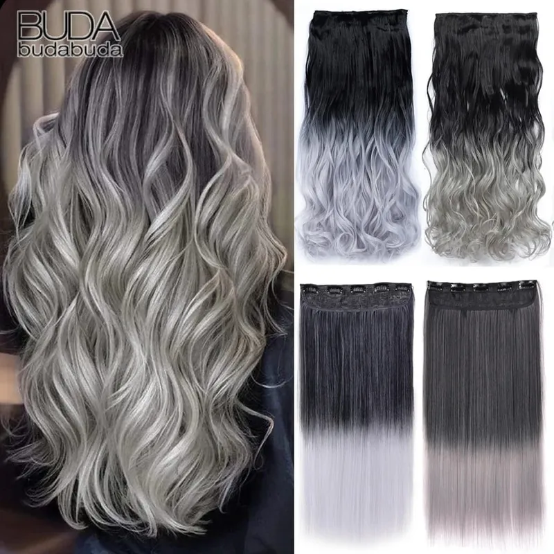 Long Straight Curly One Piece 5clips Clip-in Extensions 22Inch Heat Resistant Hairstyles Colour Mix Blonde Hair Piece For Women — image 2