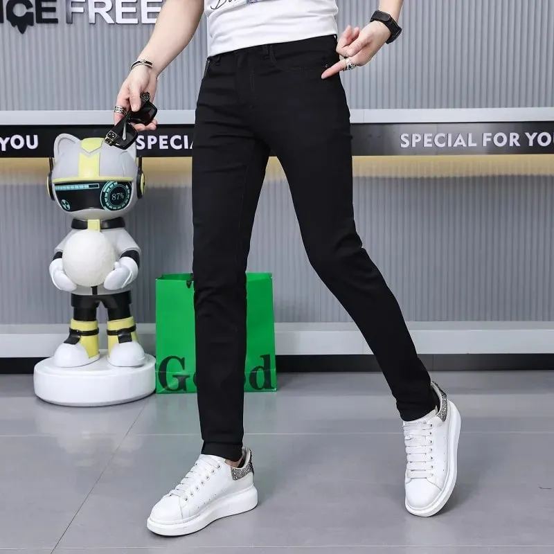 Pantalones vaqueros negros puros para hombre, ropa elegante y personalizada de gama alta, novedad de 2024, pantalones finos ajustados para hombre, pantalones finos de verano — image 2