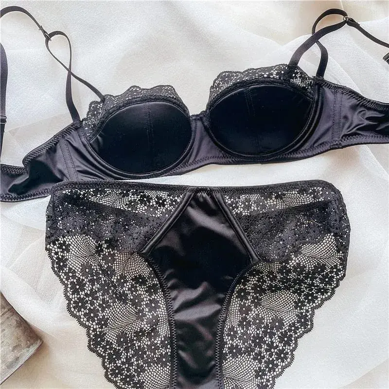 Reggiseno con ferretto in pizzo a mezza coppa da donna Set sottile reggiseno sexy minimizzatore push up anti-abbassamento supporto laterale nascondi ascella grassa lingerie da donna S-XL