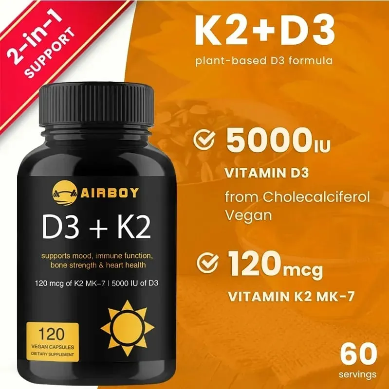 Vitamin D3+K2-Kapseln – zur Regulierung des Kalziumstoffwechsels, Förderung der Gesundheit von Knochen, Herz und Immunsystem