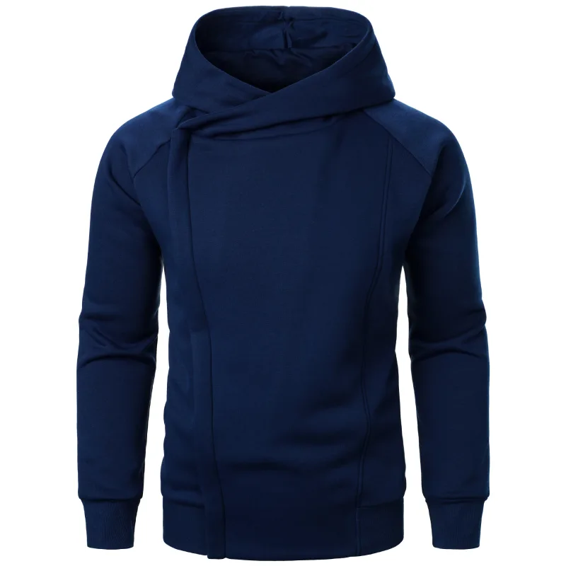 Autumn winter men's solid color hooded top Long sleeve side zipper design hoodie — image 8
