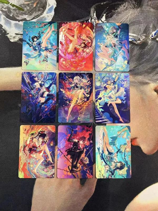 DIY Fanmade ผสม Genshin Honkai Waifu โฮโลแกรมเลเซอร์แฟลชการ์ดเกมซื้อขายสะสม — image 10