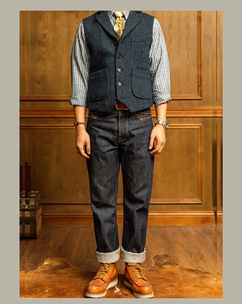 Jean rouge Tornado 350 Selvedge avec poches et coutures avec boucle au dos, pantalon en denim brut 14oz — image 8