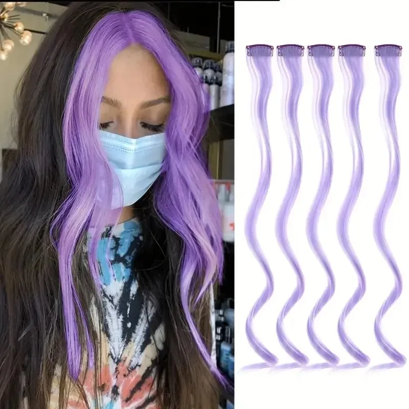 5 Stücke Farbige Haarverlängerungen Party Highlights Lockiges Wellenförmiges Haarteil Clip In Synthetische Streak Für Mädchen Frauen Halloween Perücke — image 10