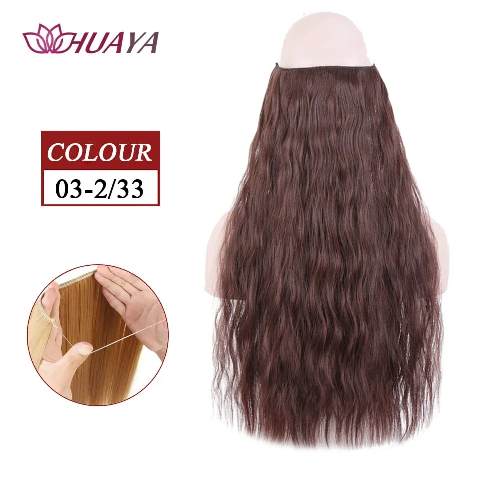Filo invisibile sintetico lungo rettilineo senza clip nelle estensioni dei capelli Pezzi di capelli finti Linea di pesce segreta Posticci per le donne — image 34