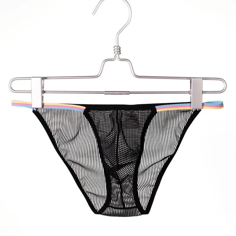 Herren-Slips mit niedriger Taille, durchsichtiges gestreiftes Design, weich, bequem, atmungsaktiv, schnell trocknend, Unterwäsche für Männer, 5 Farben erhältlich, S-XL