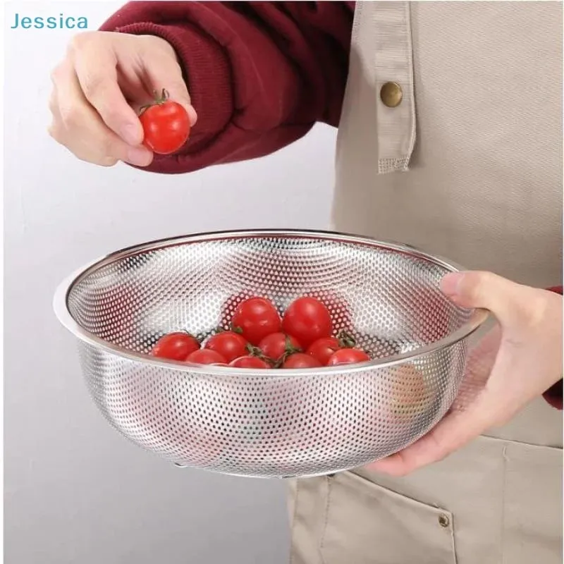♥ Foro da cucina in acciaio inossidabile Setaccio a rete densa Colino Setaccio Cestini per lavare frutta/verdura/riso — image 6