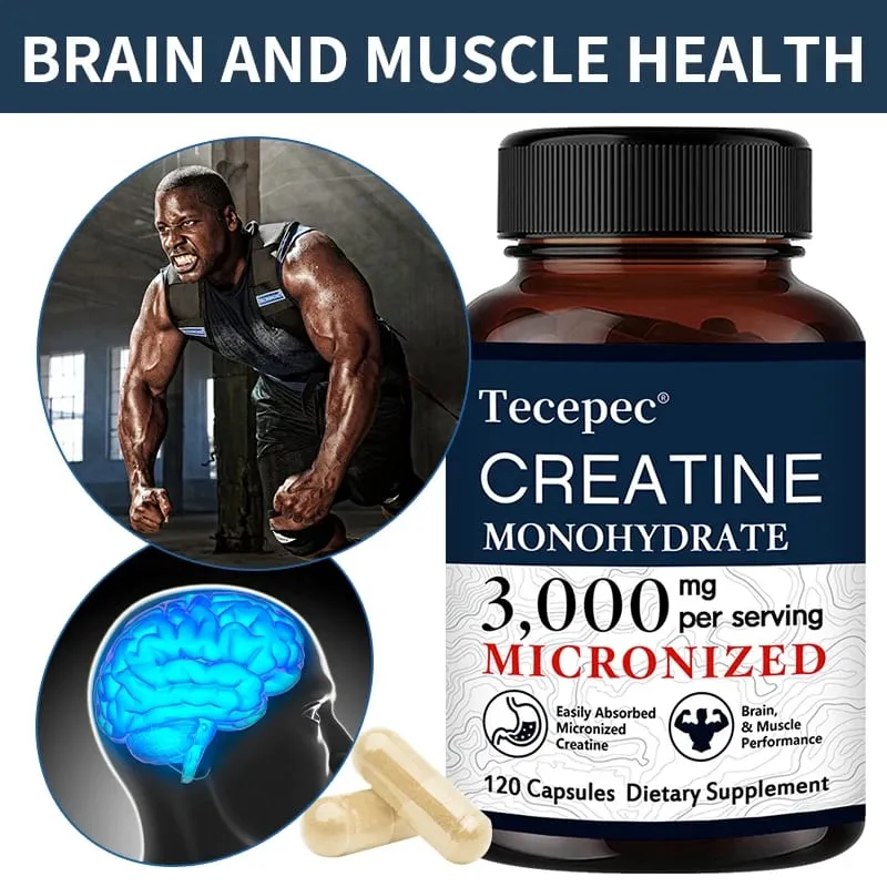 Creatine Monohydrate 3000 mg Capsules Supports Pre-Workout and Healthy Muscles Focus & Memory Easy to Absorb Easy to Swallow — image 2