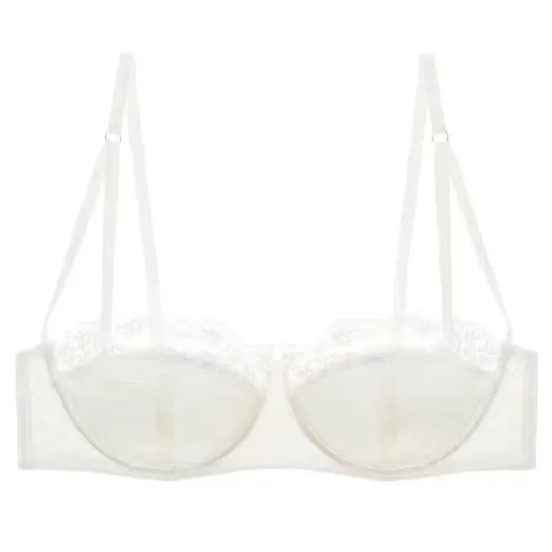 Conjunto de sutiã meia xícara de cetim sexy com anel de aço fino e confortável suporte superior borda de renda verde lingerie brilhante para mulheres — image 16