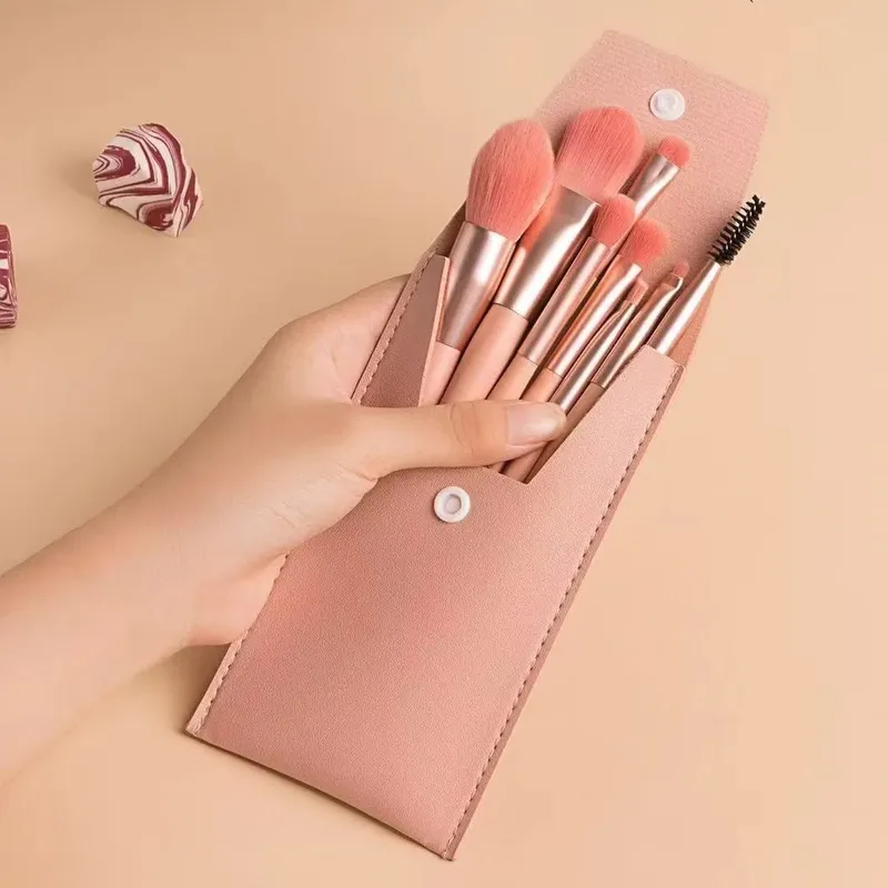 Mini 8pcs Berus Mekap Macaron Kit Kosmetik Perjalanan Gebu Lembut Untuk Foundation Blush Blending Mata Wajah — image 5
