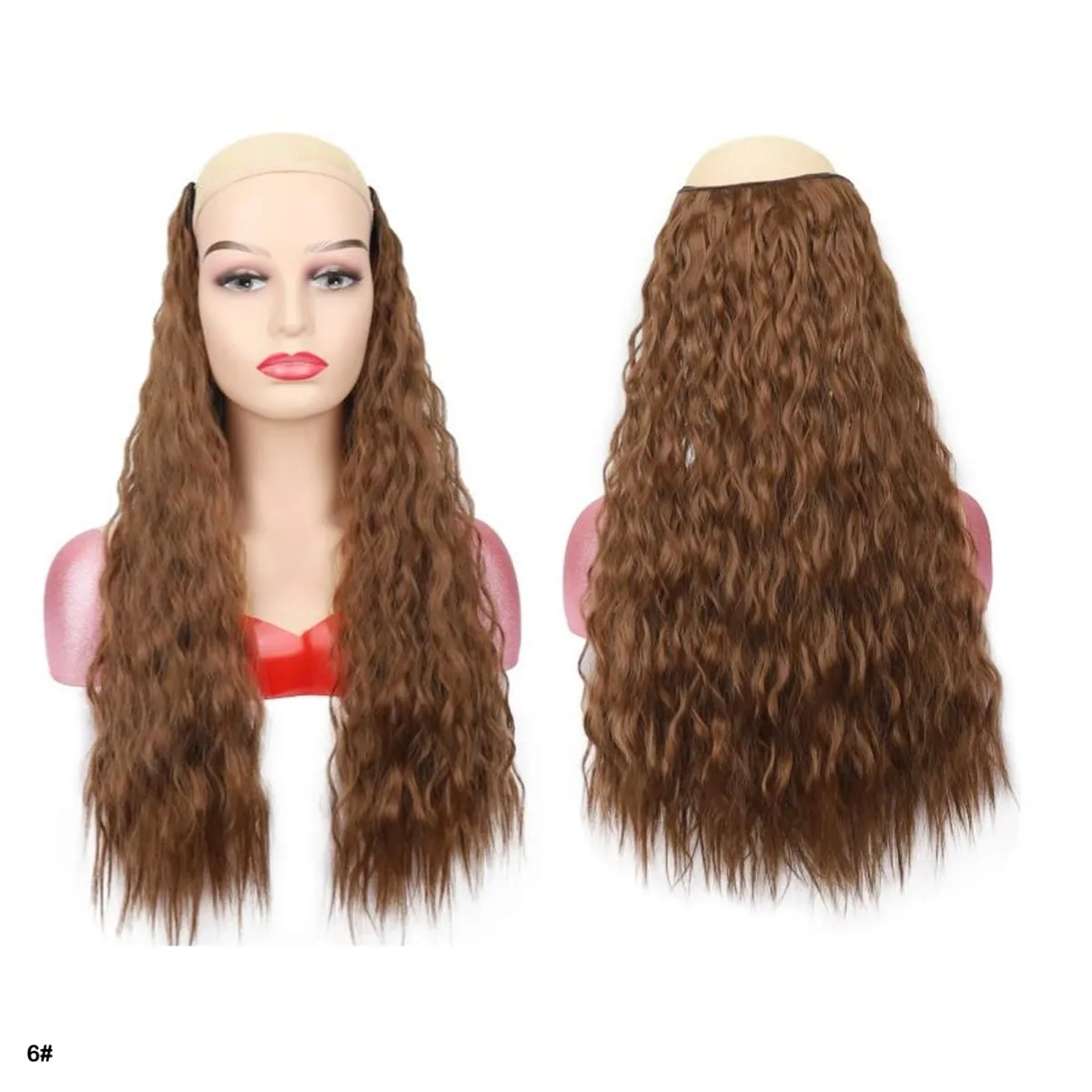 Extensions de cheveux synthétiques bouclés pince en une seule pièce 4Clips postiches longues vague profonde pour les femmes usage quotidien accessoire de cheveux de fête — image 20