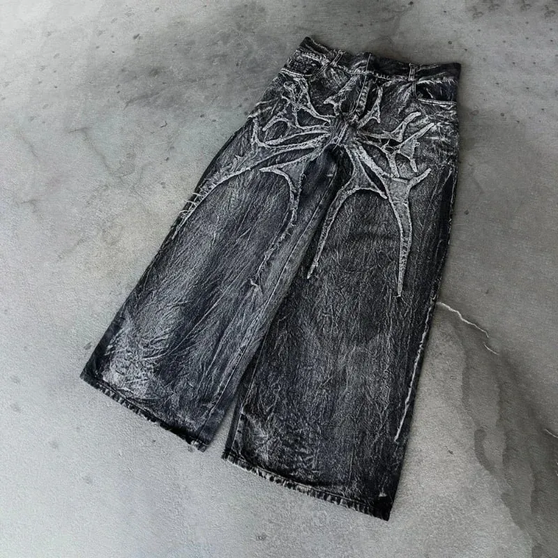 Y2K Baggy Jeans vintage Splicing embroidery Pattern high quality jeans Hip Hop Gothic Streetwear men women Casual wide leg jeans