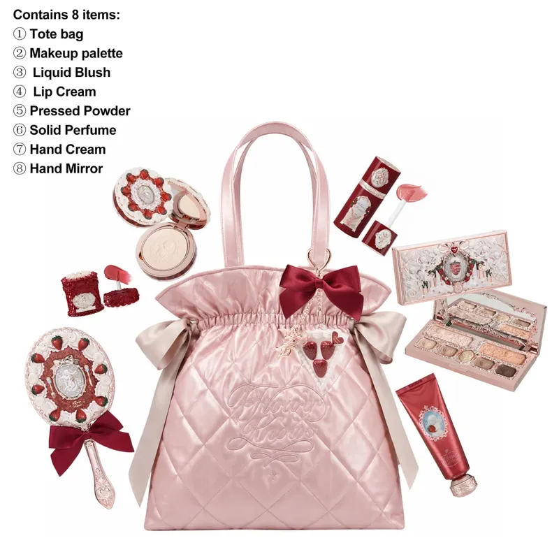 Flower Knows-Bolso de mano con patrón de diamantes, edición limitada, juego de maquillaje, sombra de ojos, corrector, colorete, delineador de ojos, lápiz labial, colección de belleza