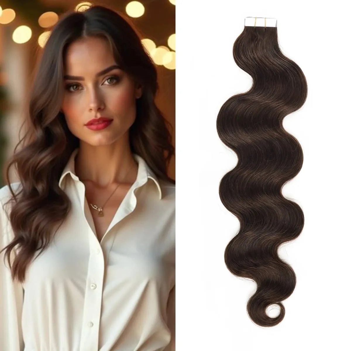 20 ชิ้น/แพ็คเทปต่อผมมนุษย์ Body WAVE เทปต่อผมมนุษย์จริงไม่มีรอยต่อเทป Real Human Hair EXTENSION — image 8