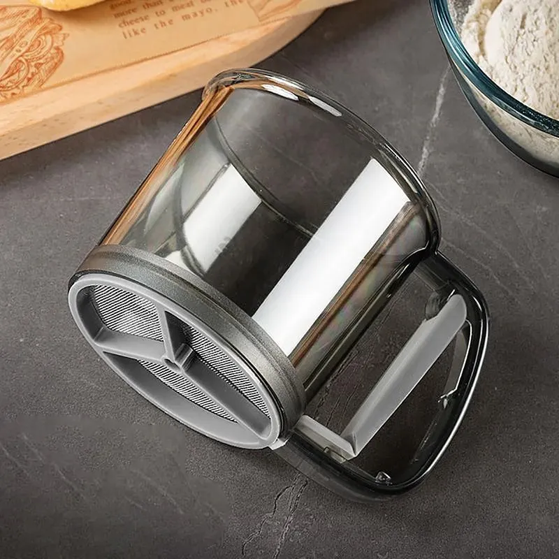 Compact Handheld Flour Sieve na may Semi-awtomatikong Function na Baking Powder Shaker at Measure Cup Mga Tool sa Kusina