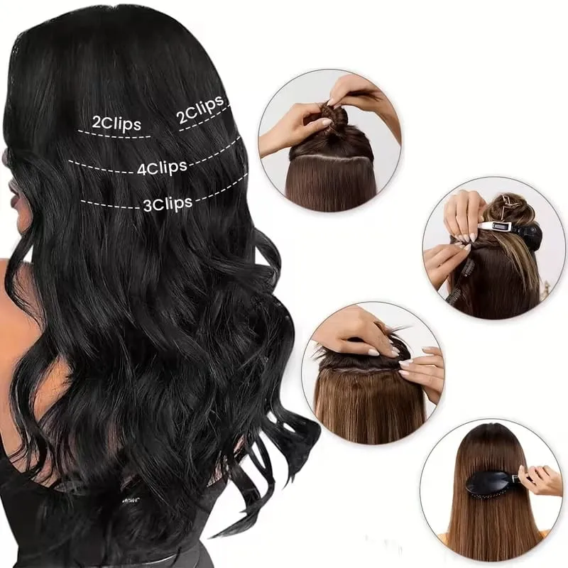 22Inci Sintetik 6pcs/set Sambungan Rambut Kerinting Panjang Tebal Potongan Rambut Lembut untuk Liputan Garis Rambut Pendek untuk Penggunaan Harian Wanita — image 5