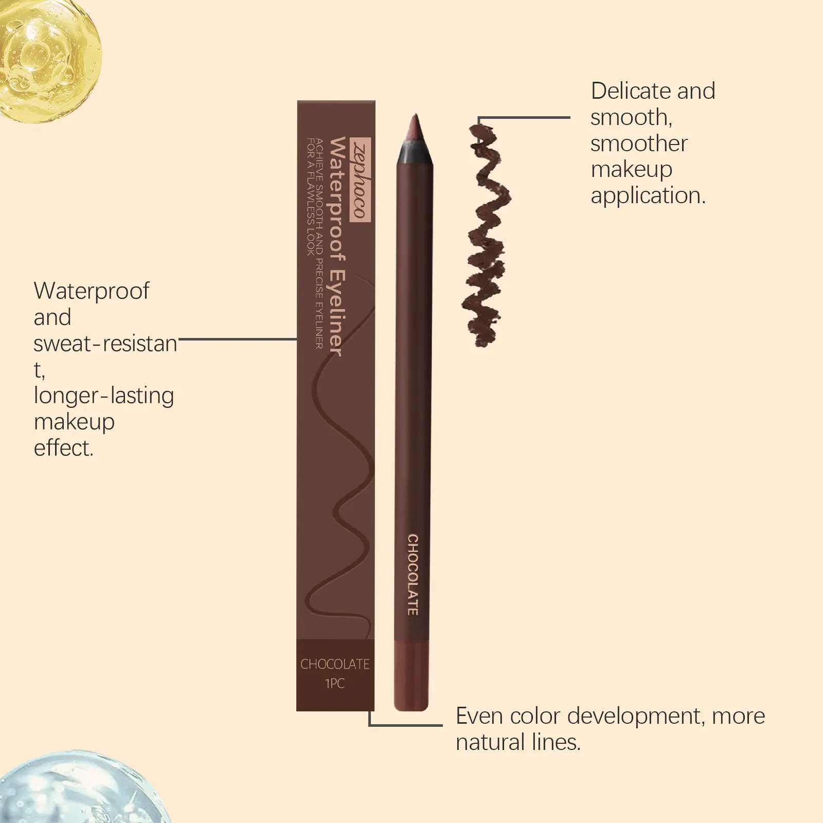Zephoco 1pc Chocolate Eyeliner Pen Vandtæt Glat påføring Langtidsholdbar øjenmakeup Gel blyant til daglig brug — image 3