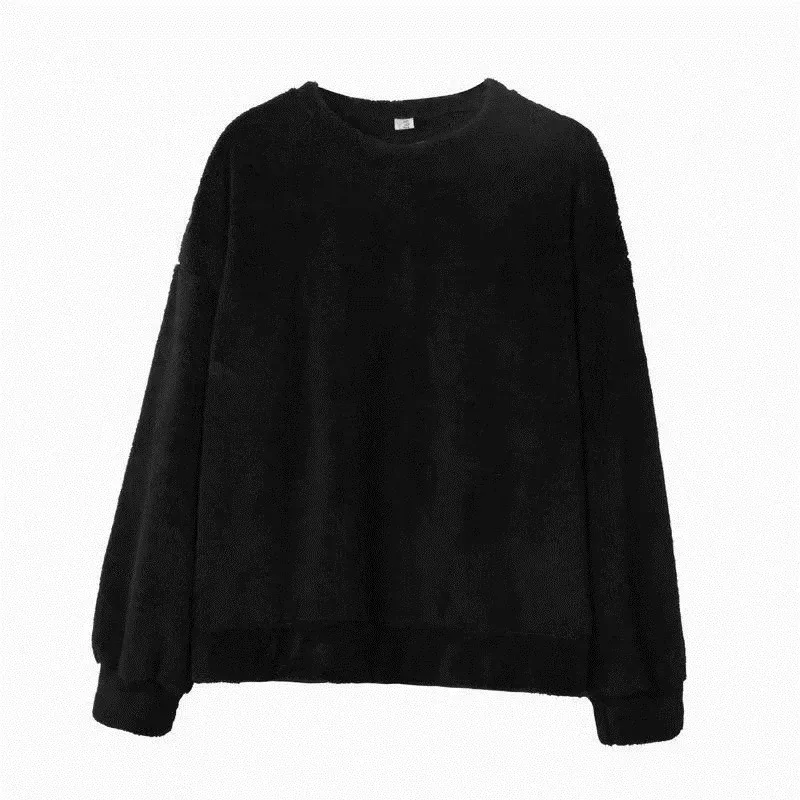 Sudadera de gran tamaño de Color sólido con pelo de cordero y cuello redondo, sudadera de manga larga para hombre, sudaderas holgadas de moda coreana, ropa de calle Harajuku — image 7