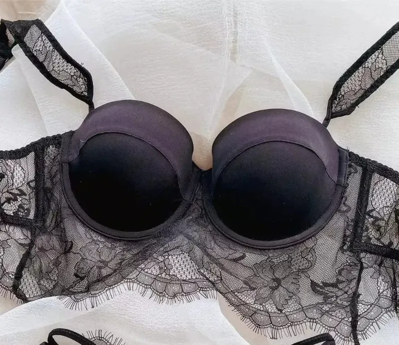 Sexy Lace Underwear Female Poly Poly Thin Soft Steel Ring up Support Anti-Sagging Collect Vice Breasts Solid Color Back Bra Set — image 8