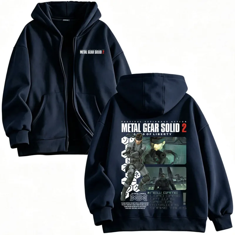 Metal Gear Solid 2 Sons of Liberty MGS2 Solid Snake Game Zipper Sweat à capuche pour homme Femme Polaire Zip Up Sweats à capuche Vestes Manteaux — image 4