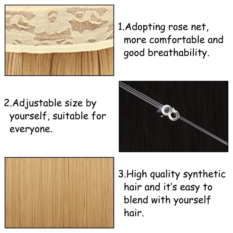 Synthetic Long Straight No Clip Invisible Line Hair Extensions 40 55 80cm Natural Brown Blonde Fake Hairpiece For Women