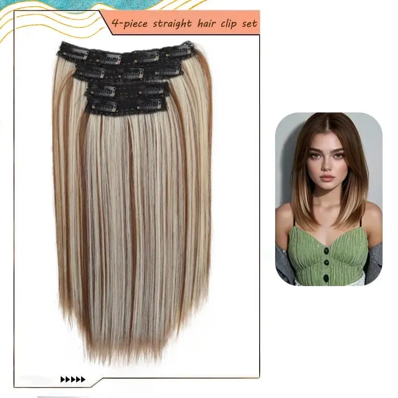14"Synthetic Thick Clip‑in Hair Extensions 4Pcs Invisible Natural Straight Soft Easy Install For Women Girls Wedding Party Daily — image 11