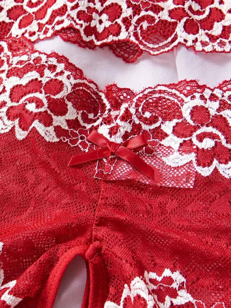 Lingerie d'été Sexy pour femmes, 2pce, pantalon à entrejambe ouvert et soutien-gorge à pointe ouverte, sous-vêtements pour adultes, ensemble de soutien-gorge en dentelle à fleurs transparentes — image 5