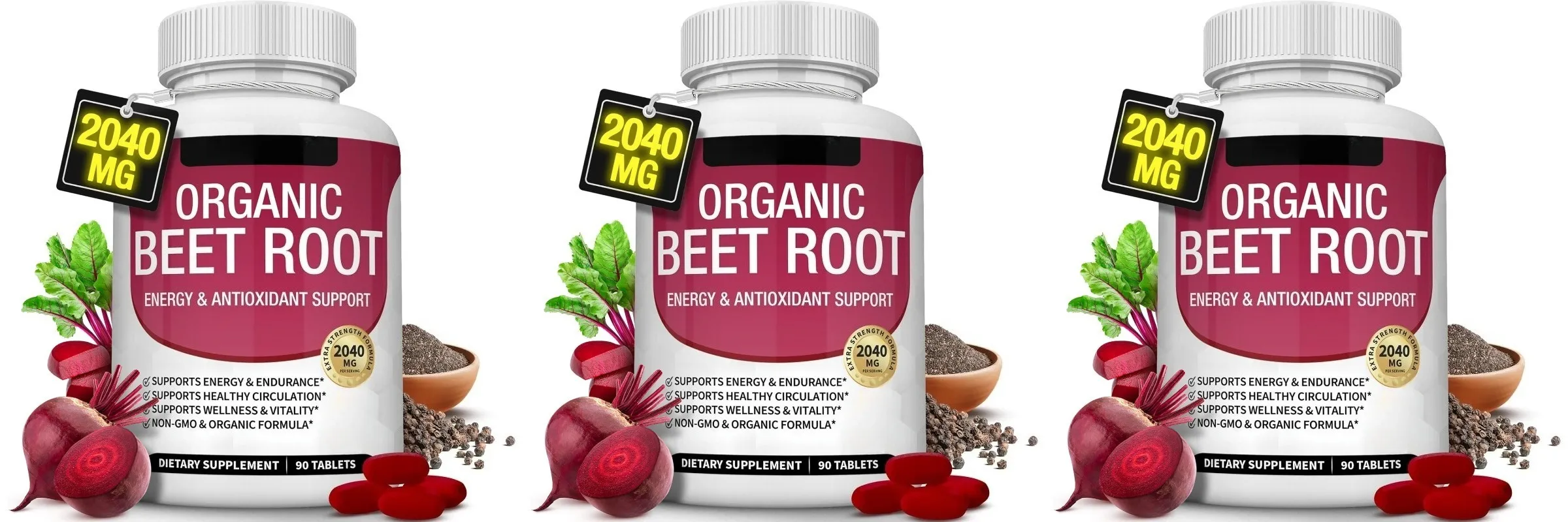 Radice di barbabietola biologica con pepe nero Potenziamento energetico naturale Supporto immunitario Integratore antiossidante Non OGM Senza glutine 90 compresse