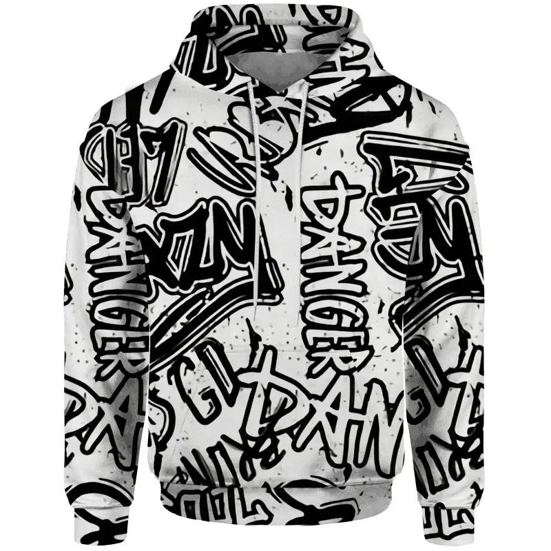 Felpa trendy con graffiti Felpa con motivo grafico 3D Abbigliamento maschile Novità in felpe con cappuccio Uomo Felpa con cappuccio Abbigliamento uomo