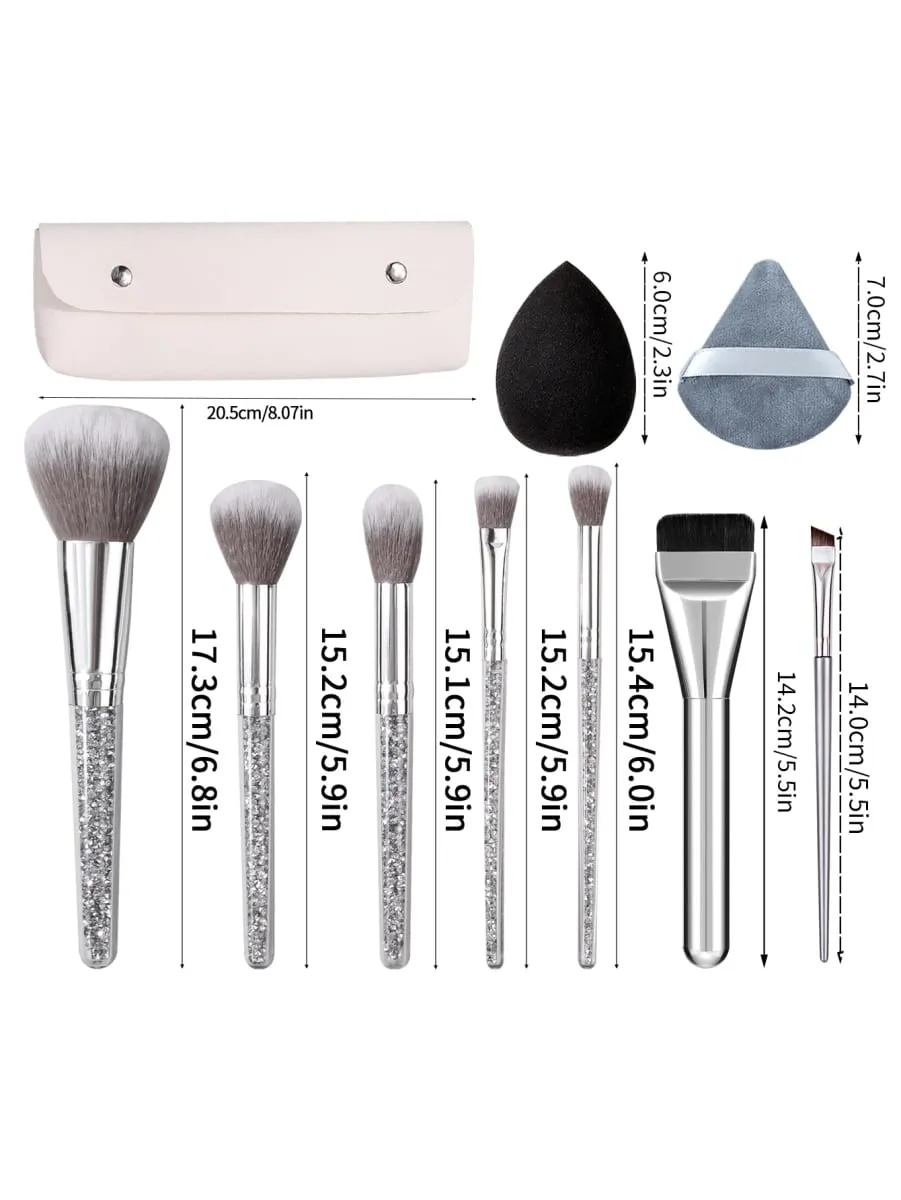 Juego de brochas de maquillaje profesionales con mango de diamantes de imitación, bolsa de almacenamiento, esponja en polvo para cara y ojos, 10/12/15/17 Uds. — image 2