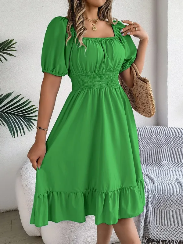 Frühling Sommer Elegantes Kleid mit hoher Taille Square Neck Kurzarm Rüschenkante Lange Kleider 2026 Valentinstag Damenbekleidung — image 14