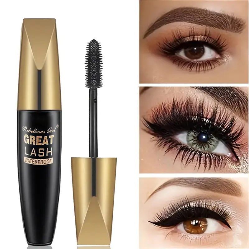 5D Svart Vattenfast Mascara Förlänger Ögonfransar Förlängning Tjock Silk Fiber Mascara Kvinnlig Makeup Ögon Kosmetik Verktyg för presenter