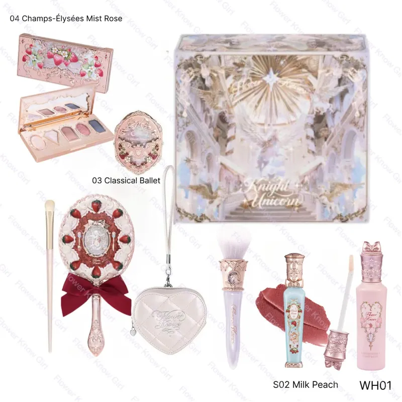 Flower Knows Full Makeup Kit Luxusní dárková krabička Paletka očních stínů Blush Krém na rty Krém na ruce Zrcátko do vlasů Přívěsek taštička s klipem Cute Beauty Cos — image 10