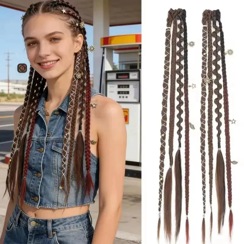 LM Bohemian Style Fried Dough Twists Braid Hairpiece Female Wig Braid BB Clip Style Boxing Braid for Women Festival Rave Styling — image 8