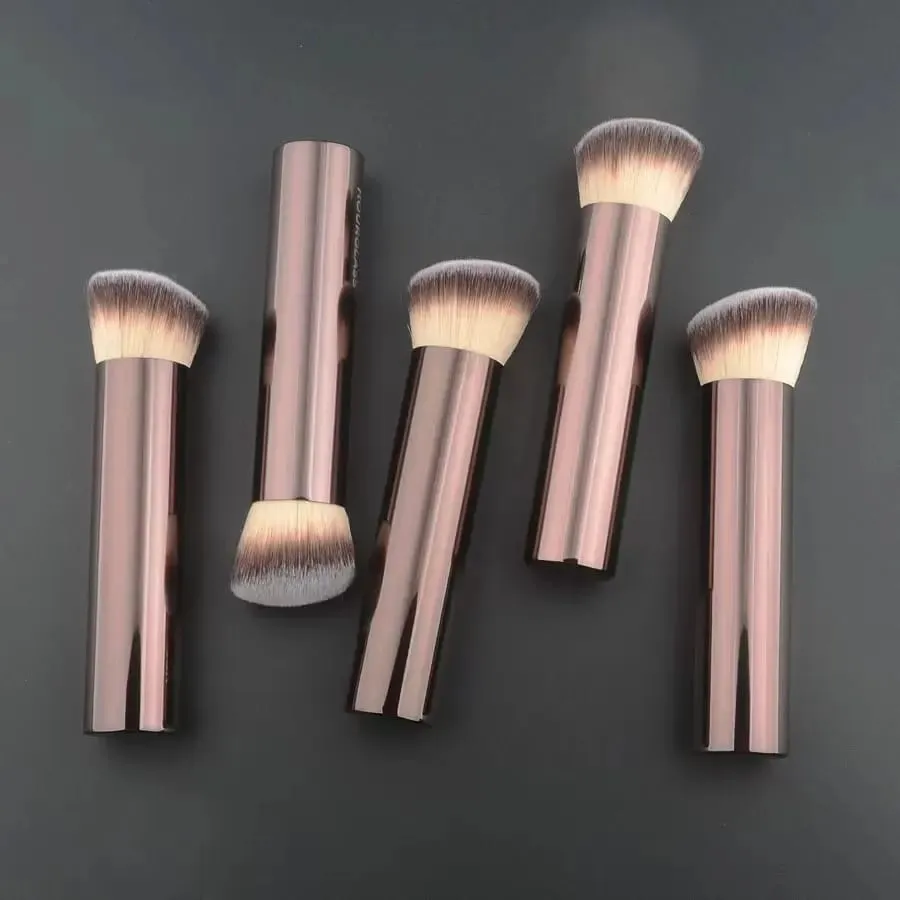 1 Uds. Brocha de maquillaje en ángulo, brocha para base en polvo, brochas de maquillaje con mango de Metal, tubo de aluminio, reloj de arena, cosmético de alta calidad