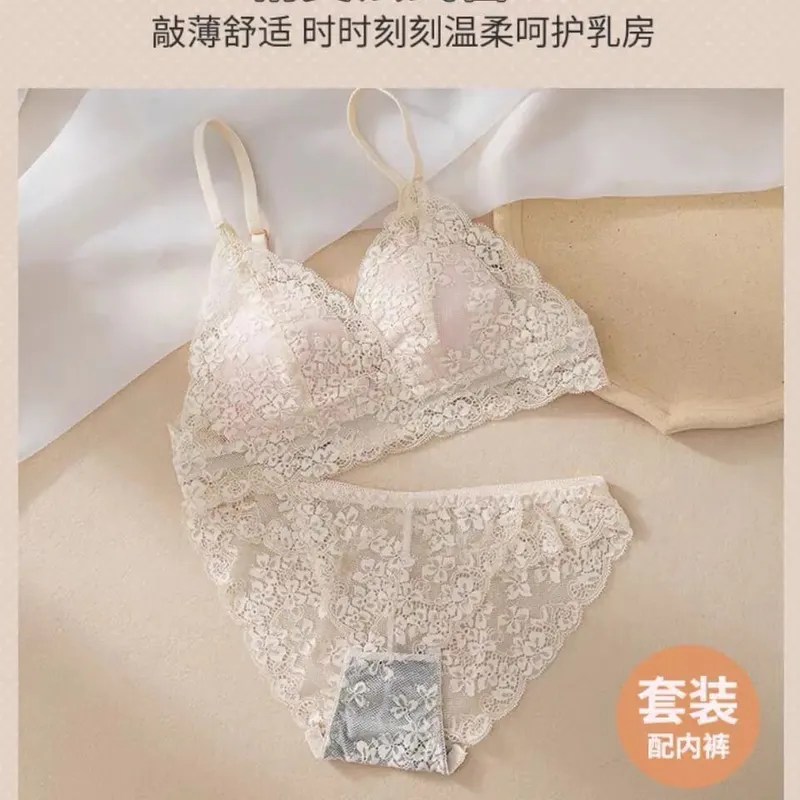 Conjunto de sutiã ultrafino de verão de renda roupa íntima feminina com orelha de coelho conjunto de sutiã triangular — image 8
