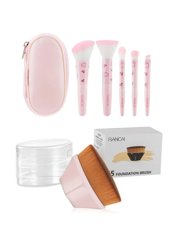 5 Keping Set Berus Mekap Padat Comel Dengan Berus Premium Sarung untuk Alat Kecantikan Aplikasi Pemerah Mata Bedak Tanpa Cacat — image 9