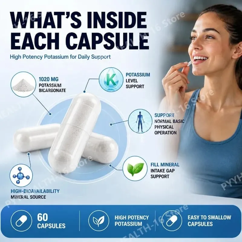 Googeer โพแทสเซียมแคปซูล 1020 Mg ศักยภาพสูงระดับโพแทสเซียมสนับสนุนแร่ธาตุ Intake Gap เติมการดูดซึม 60 แคปซูล — image 3
