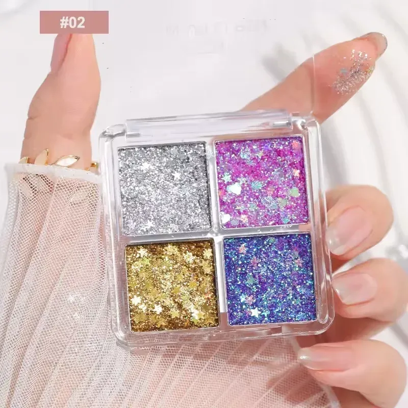 Mini 4 Color Eyeshadow Palette – Pearl Glitter Elf Realm Style Pink Shimmer Sequin Eye Makeup for Festival & Daily Looks