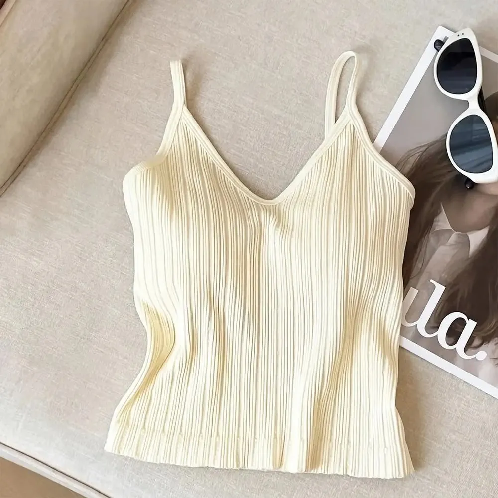 New V-neck Camisole Top Inside Wear One-piece Cup Halter Undershirt Sleeveless French Style Lingerie Summer — image 6