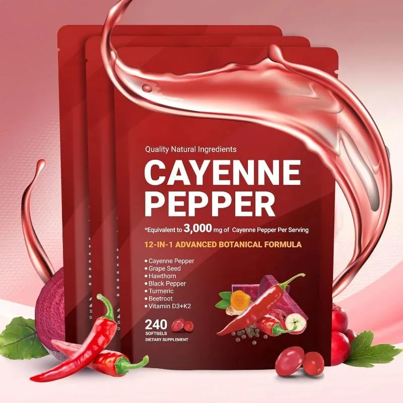 Softgels Lada Cayenne dengan Vitamin Kunyit Bit Biji Anggur D3 K2 E Suplemen Herba — image 8