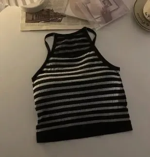 Canottiere da donna in versione coreana con filato solido, moda casual, top corto con imbottitura sul petto, senza maniche, canotta di base — image 8